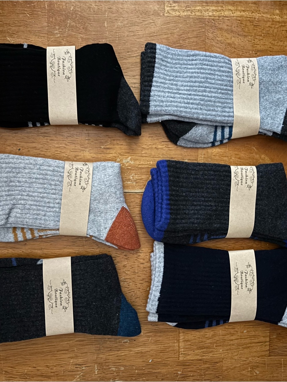 Men's Ribbed Crew Socks Pack - Black, Gray, Blue, Brown Accents